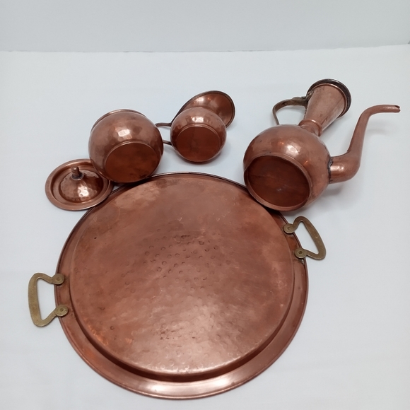 Vintage Hammered Copper 4 Piece Tea Set Complete - Picture 5 of 9